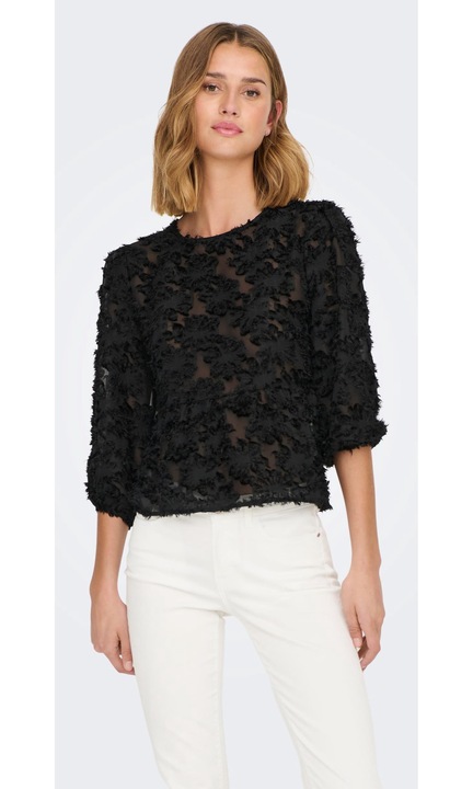 Elegáns hálós blúz 3/4 ujjú JDYKING, Fekete