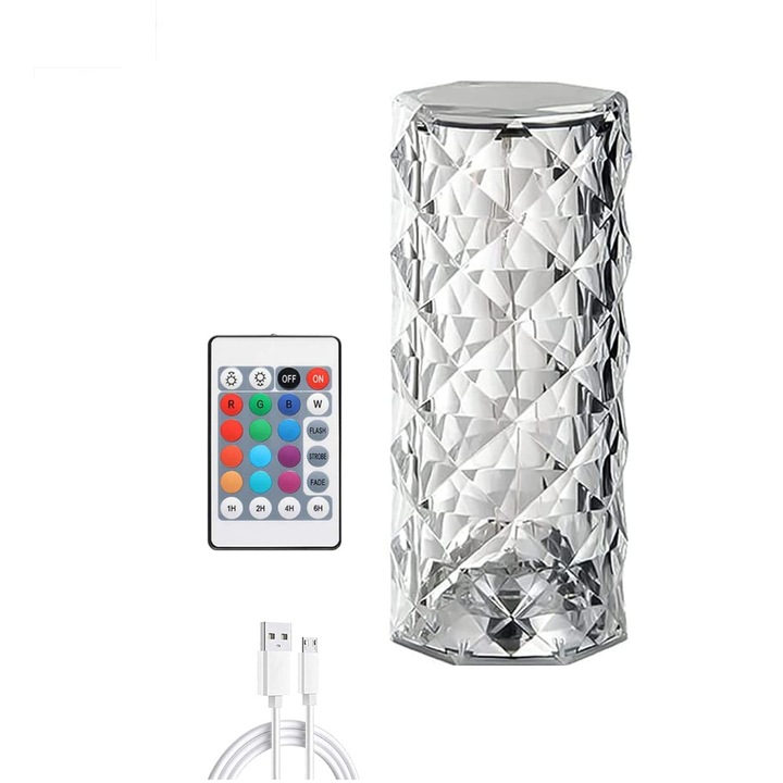 Декоративна RGBW LED лампа, кристален дизайн, USB, с дистанционно управление