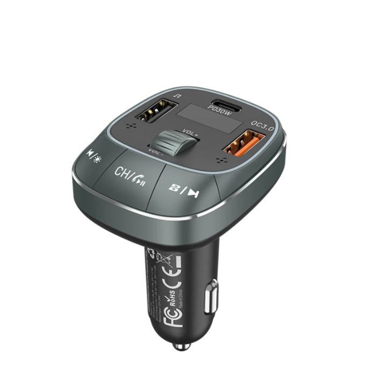 FM модулатор Vention 3-port USB (C + A + A), черен