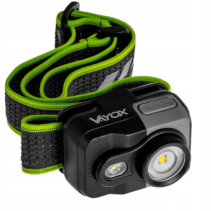 Vayox VA0196 LED Челник, LED CREE 10W + SMD, 800lm, IP66, Li-ION 1000mAh, 15 часа работа, 4 режима, Черен/Зелен