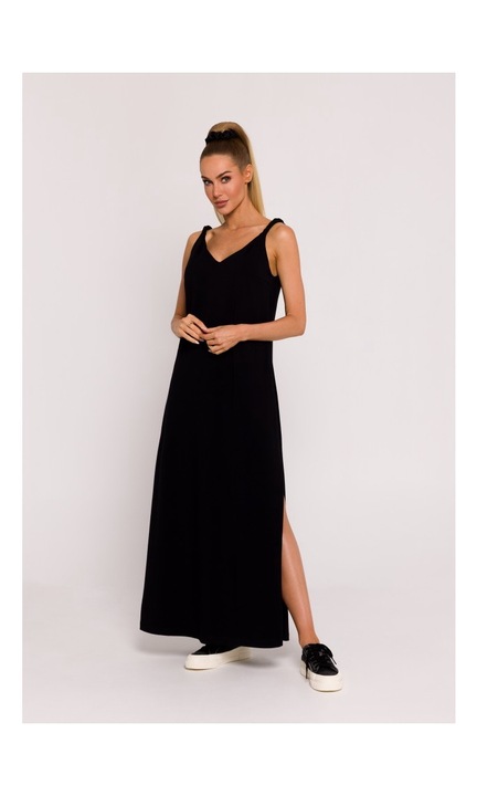 Макси рокля с дълбоко деколте на гърба - черна, L