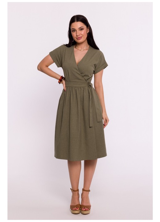 Rochie dama, trapezoidala cu decolteu in V, Poliester, Verde