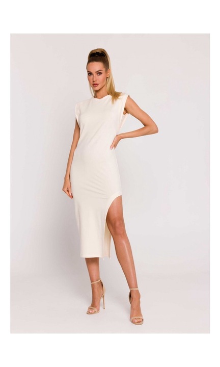 Рокля с изрязана част - 65487, Крем, L