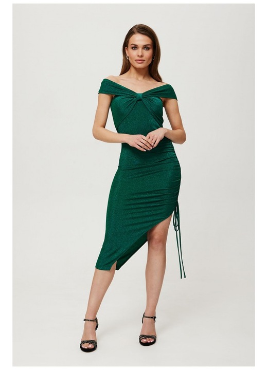 Rochie dama, metalica trasa in lateral, Poliester, Gri, Smarald