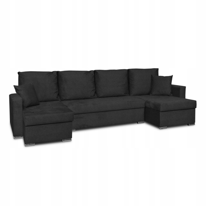 Coltar Bella Big, Extensibil, FamilyMeble, 296x140x74 cm, Stofa/Lemn, Negru