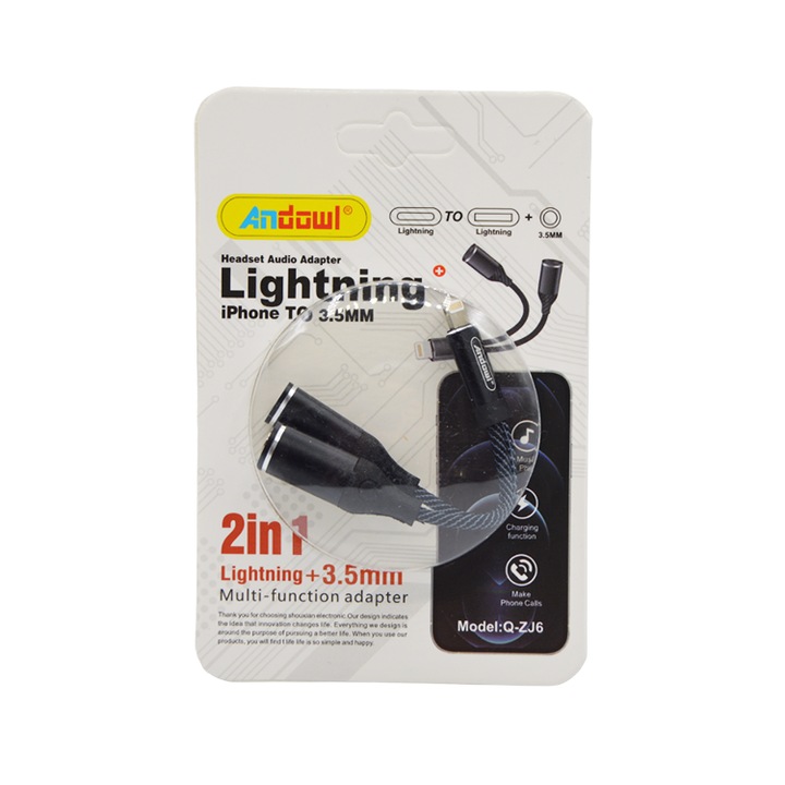 ZJ6 adapter, Lightning to Lightning/jack 3,5mm, audio/töltés