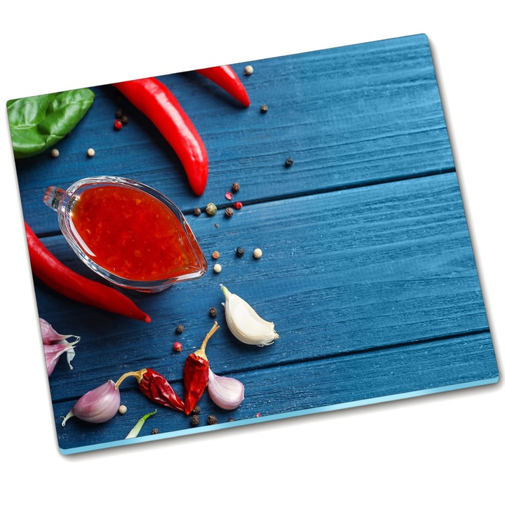 Tocator pe sticla. Tulup. Lemn de sos de chili. Albastru. 60x52 cm. 010010520040000050551