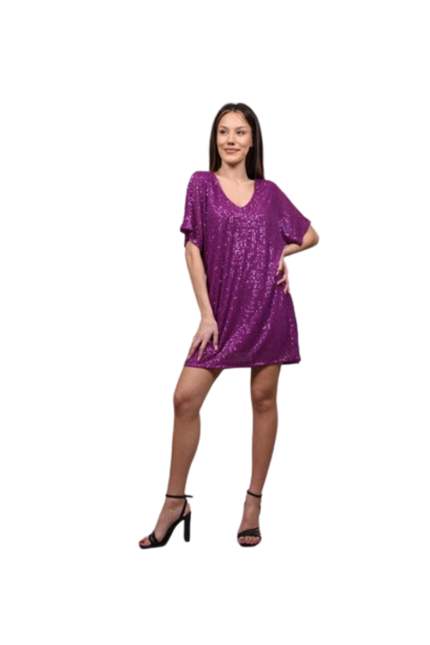 Rövid alkalmi ruha bella flitterekkel, Fukszia