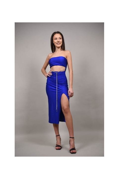 Rochie midi de ocazie fara bretele cu aplicatii zingarello albastru xs-s