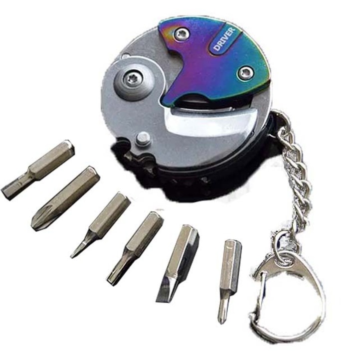 Cutit Mini, fade, Tip Breloc Multifunctional cu 6 surubelnite, Otel Inoxidabil, Dalimag