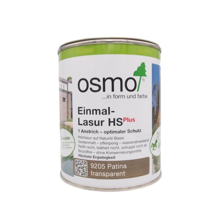 Lazura pentru exterior, Osmo, One Coat Only HS Plus, aplicare intr-un singur strat, culoare patina, semi-mat, 0,75 L
