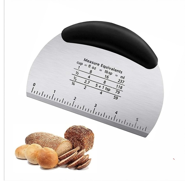 Spatula Cofetarie, Kuketo, Util In Bucatarie, Pentru Gatit, Durabil, Otel Inoxidabil, Maner Antiderapant, Gradatie Centimetri, Pentru Taiat si Decorat Tort, 14x12 cm, Argintiu/Negru