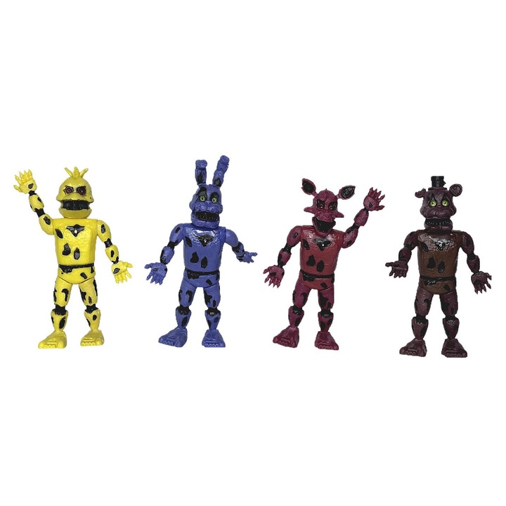 Set 4 Figurina personaj FNAF (Five Nights at Freddy's), 14cm, Chica, foxy, bonnie, freddy, multicolor, HAPPY JOKER®