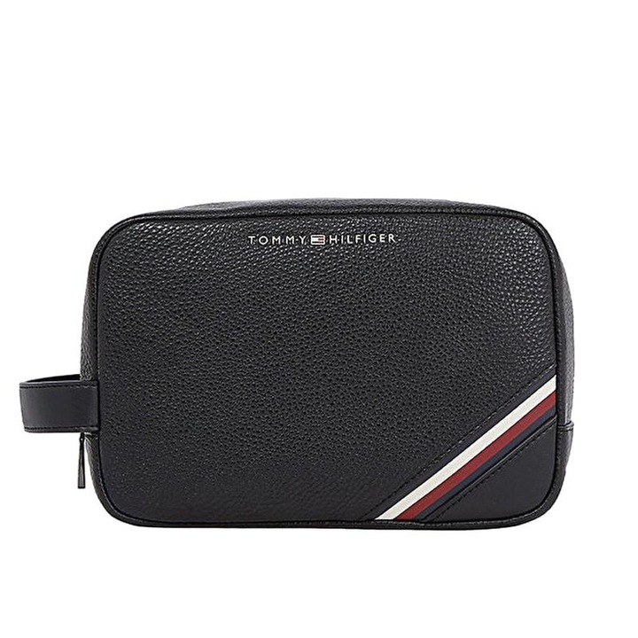 Tommy Hilfiger piperetáska, eco-bőr, fekete, 23x12x15,5cm