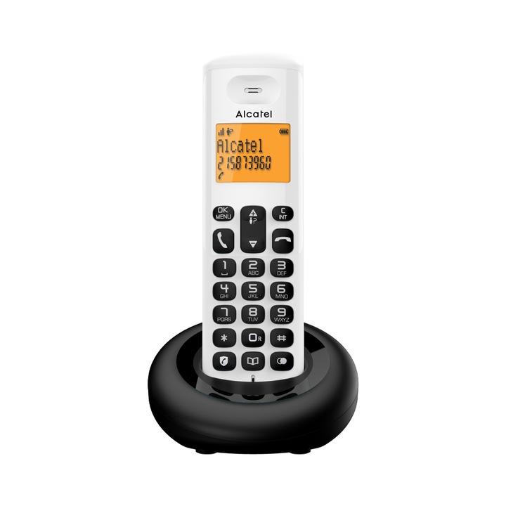 Vezeték nélküli telefon, Alcatel, E160, Hívásblokkolás, LCD, Memória 50 szám, Elemek 2 x AAA NiMH, Fehér
