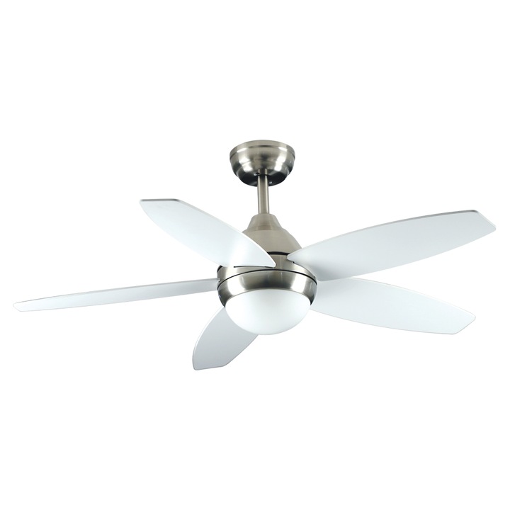 Ventilator de tavan, Telco, 110cm, 6 trepte viteza, 5 pale MDF, telecomanda, lumina E27, alb