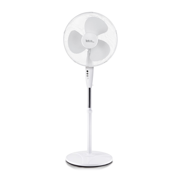 Ventilator de podea, TELCO, 45W, 3 viteze, oscilant, reglabil 105-125cm, alb, 40cm