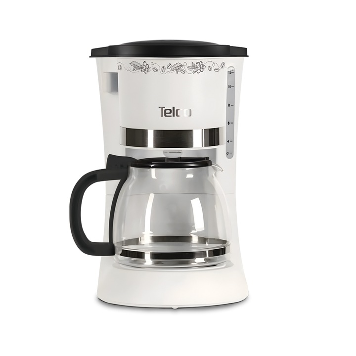 Filtru de cafea electric, Telco, sticla, 900 W, 1.2 l, alb/negru