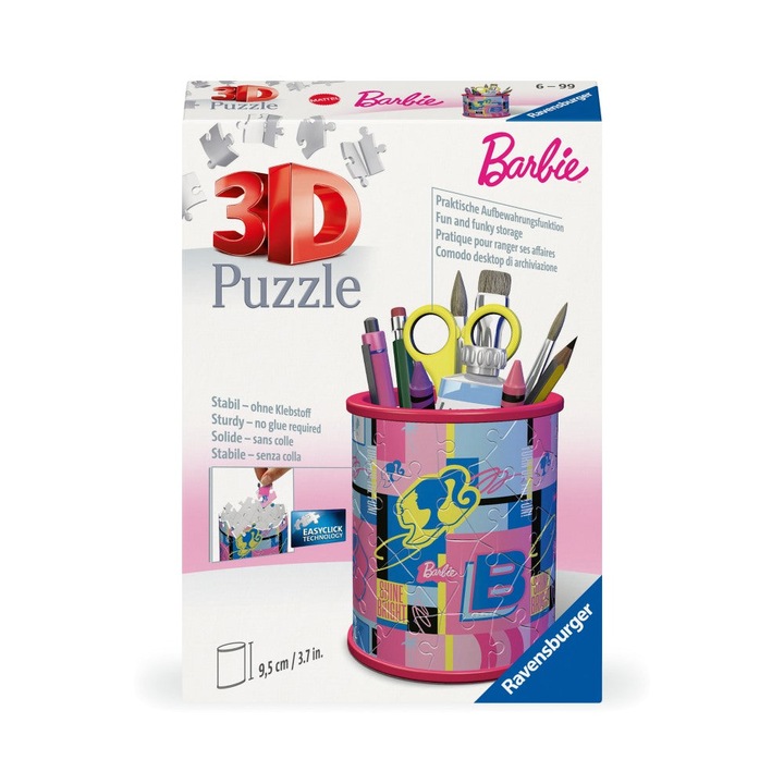 Puzzle 3D Ravensburger - Barbie, suport pixuri, 54 piese