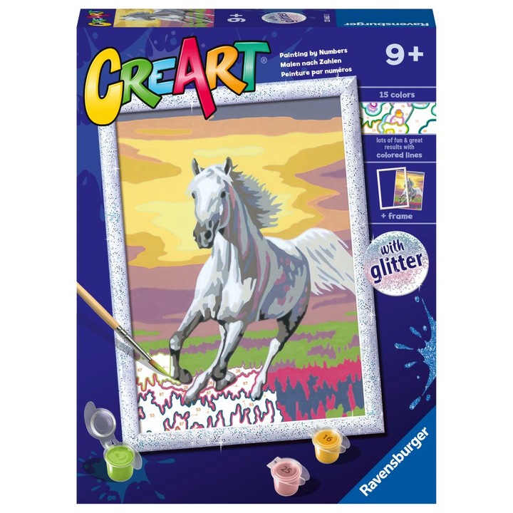 Комплект Ravensburger Creart, Рисуване по номера - Кон по залез, 18x24 см