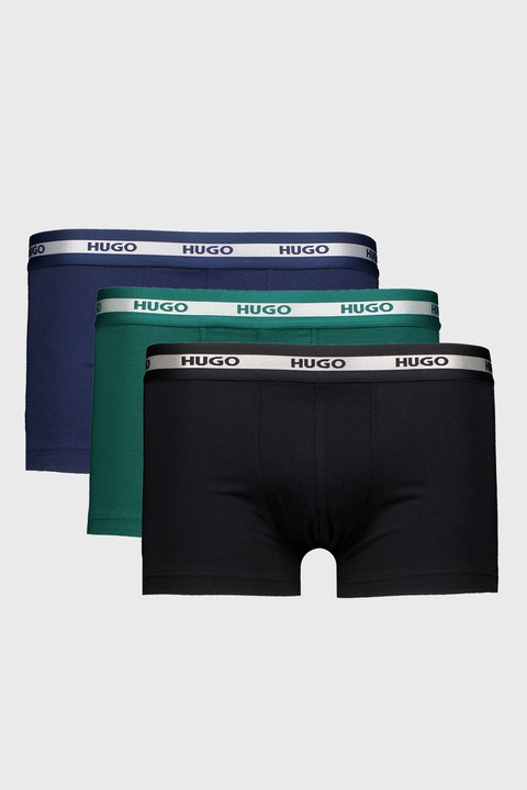 HUGO, Set de boxeri din amestec de bumbac -3 perechi, Negru/Verde englez/Bleumarin