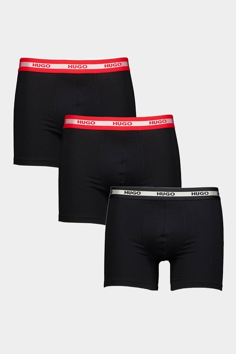 HUGO, Boxeri din bumbac organic cu logo - 3 perechi, Negru