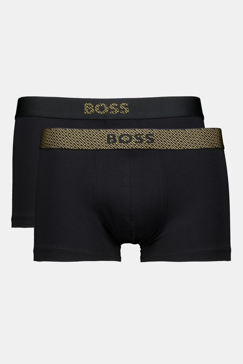BOSS, Set de boxeri cu banda logo in talie - 2 perechi, Negru