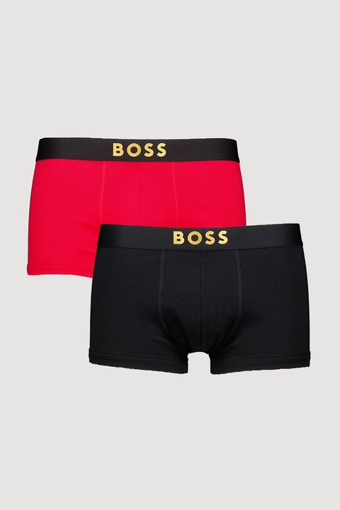 BOSS, Set de boxeri cu logo- 2 perechi, Negru/Rosu vermillion