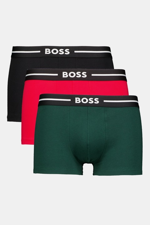 BOS, Set de boxeri cu banda logo in talie - 3 perechi, Rosu/Verde/Negru
