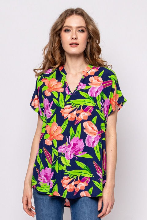 Heavy Tools, Bluza cu maneci scurte si imprimeu Rani, Lila/Verde deschis/Bleumarin, S