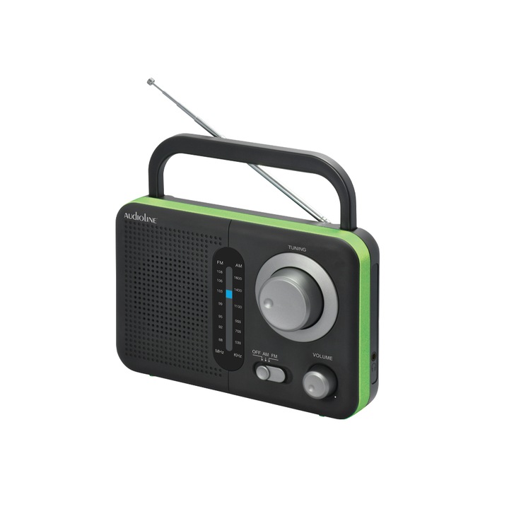 Radio portabil, Audioline TR-412, AM/FM, antena telescopica, negru/verde, 21x5.3x13.9 cm
