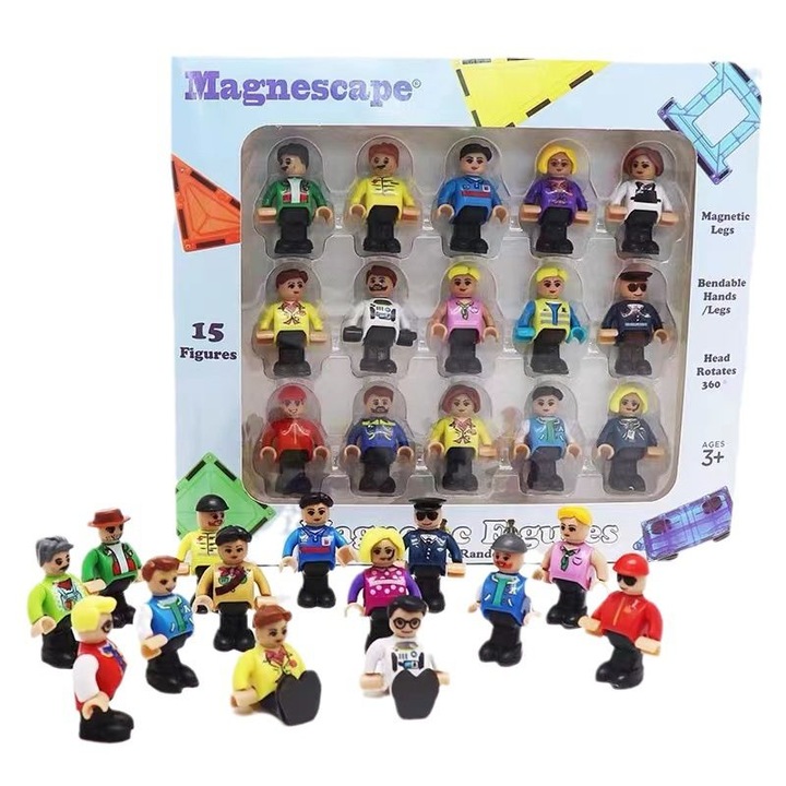 Mágneses építőkészlet, Babák közössége, 15 db, sokszínű, kompatibilis más márkákkal, 3 év+