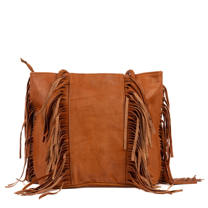 Geanta Asmaa, din piele naturala, maro, 40x33x14 cm