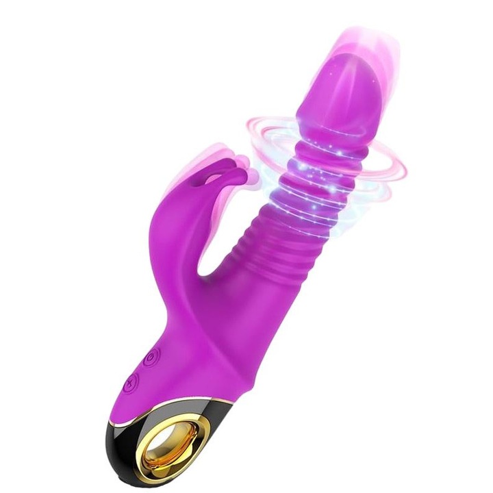 Vibrator Jermyn, 5 moduri de rotire si impingere, 18 moduri de vibratie, silicon, mov, 23cm