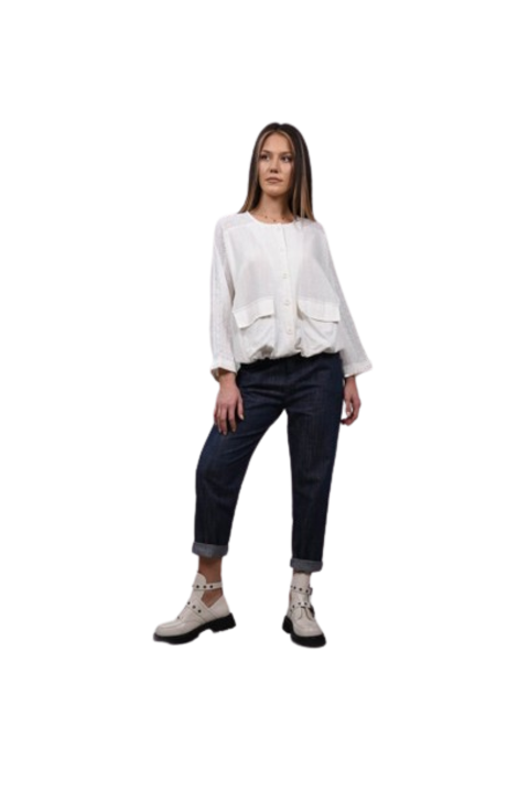 Ing húzózsinóros derékkal és velozós zsebekkel, Fehér, One Size