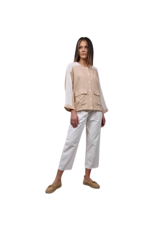 Ing húzózsinóros derékkal és velozós zsebekkel, Bézs, One Size