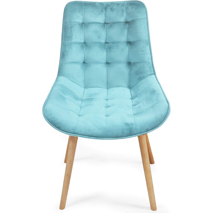 Set de 2 scaune retro, din catifea captusita, turcoaz deschis, Miadomodo
