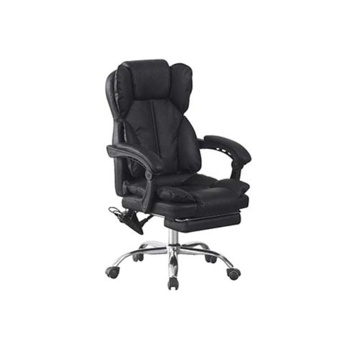 Scaun birou profesional Visoli, functie masaj, cu suport picioare si functie sezlong-Lux Negru