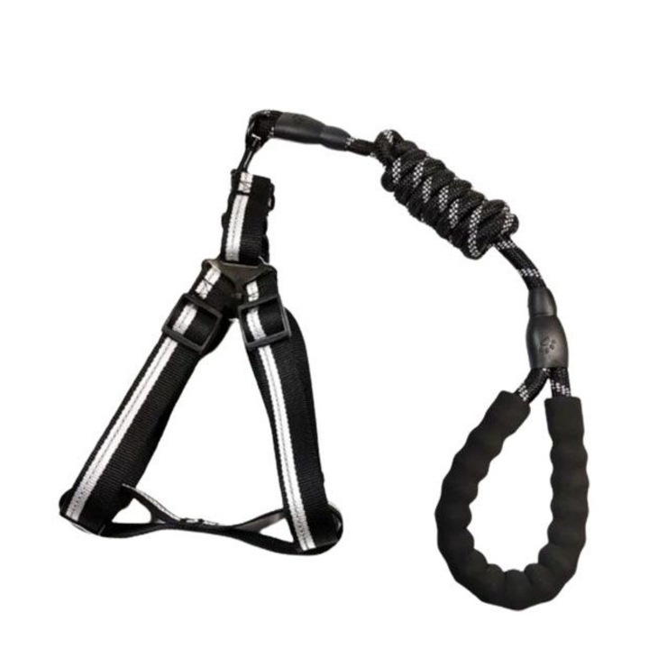 Set Ham si lesa de caine, marime M, 1.5 m x 2 cm, Negru