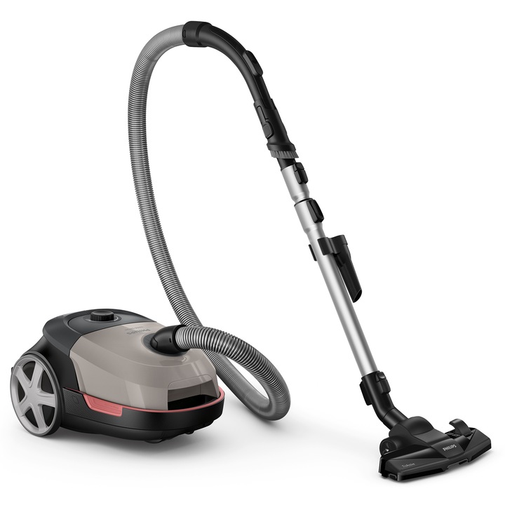 Aspirator cu sac Philips seria 5000 XD5122/10, 900W, Filtru HEPA, 77 db, cap de aspirare TriActive, cap nou de aspirare pentru tapiterie, accesoriu spatii inguste, perie integrata in maner, sac Sbag 4L, bej