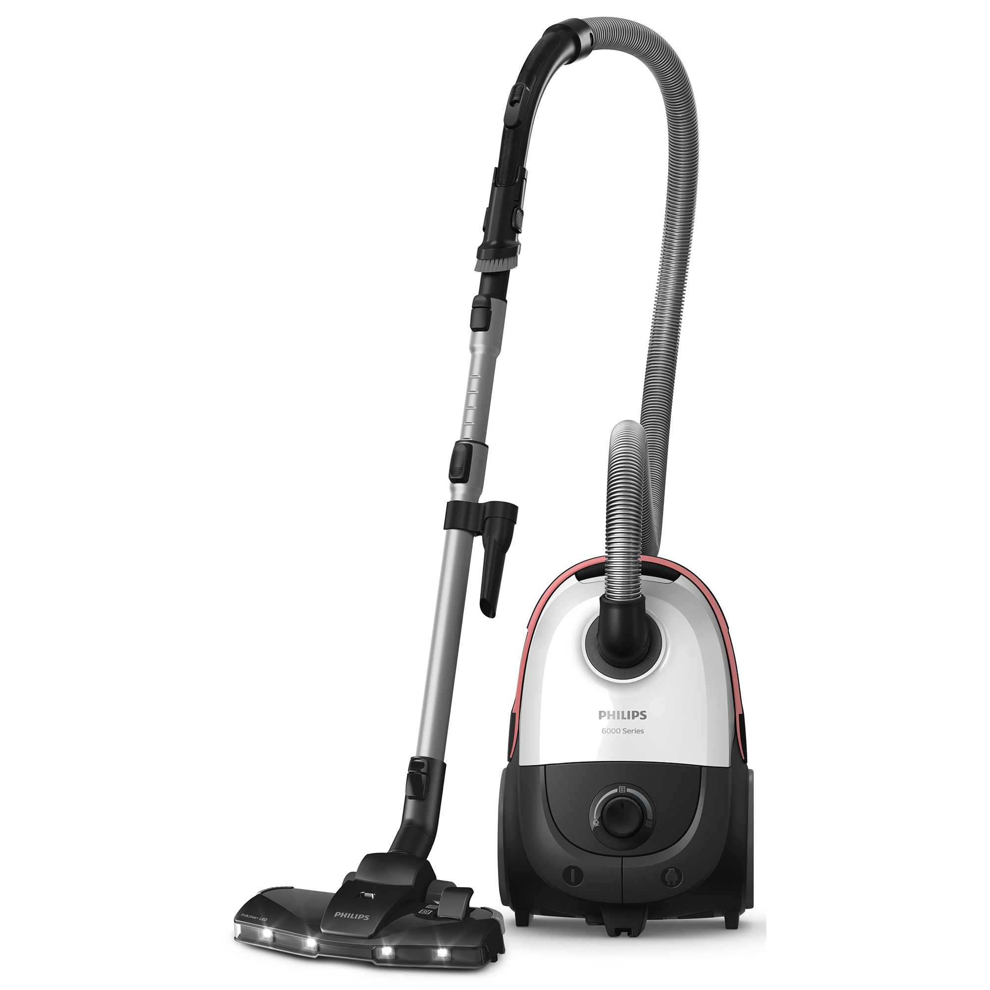 Aspirator cu sac Philips seria 6000 XD6122/12, 900W, Filtru HEPA, 77 db, cap de aspirare TriActive LED, cap nou de aspirare pentru tapiterie, accesoriu spatii inguste, perie integr