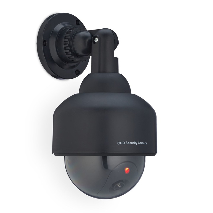 Camera de Supraveghere Falsa CCD, cu LED Rosu Intermitent, pentru Interior si Exterior, Montaj Simplu pe Perete, Plastic Robust, Negru, 23 x 12 x 14 cm