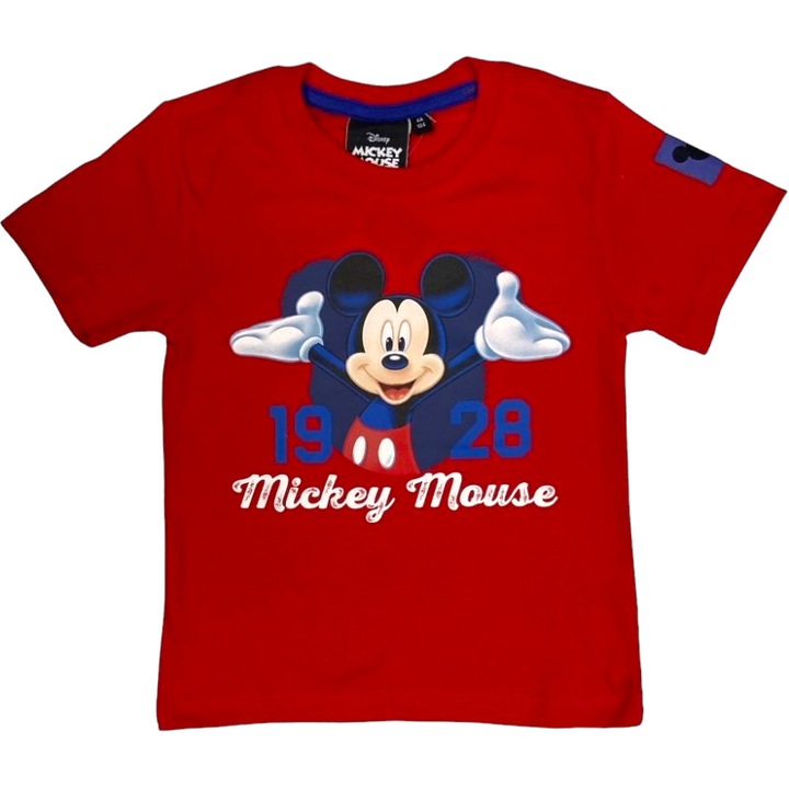 Tricou copii, 100% bumbac, 98 cm, rosu, 1928, Mickey Mouse