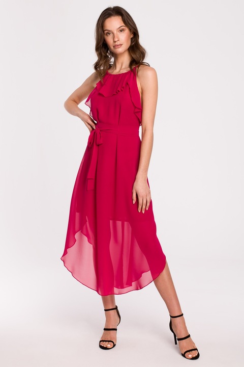 Дамска рокля, полиестер/памук, Фуксия