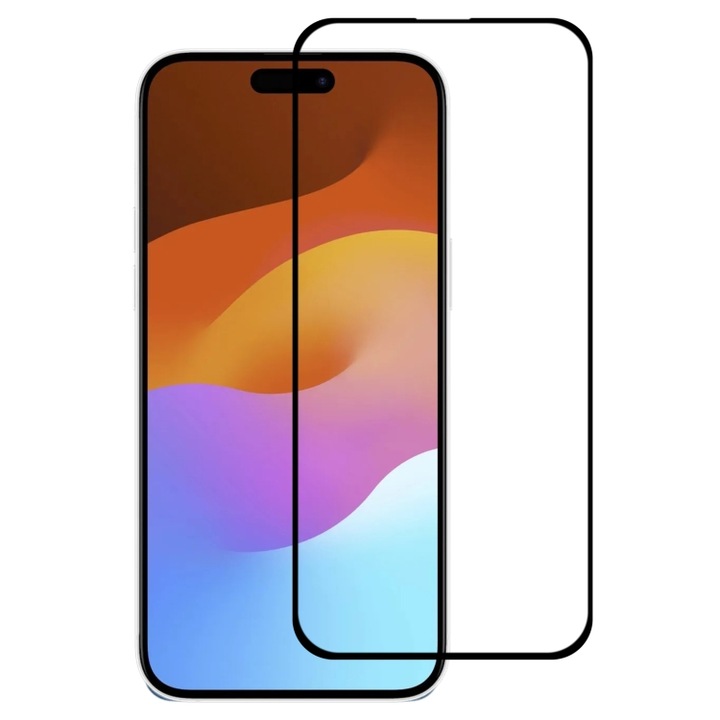 Folie ecran pentru iPhone 15, sticla securizata premium, 6D, margini negre