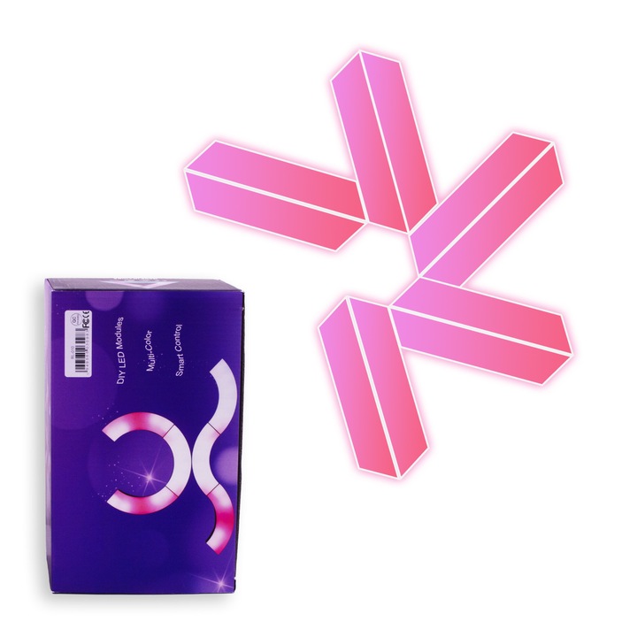 Set 9 panouri luminoase trapezoidale, Roled®, Multicolor dimabil, Sincronizare muzicala, Compatibil Alexa si Google assistant, Aplicatie Tuya Wi-Fi APP, 20, 8x4, 31x3, 04 cm