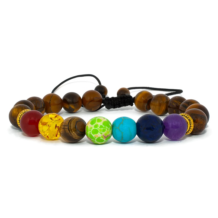 Bratara Ajustabila cu Ochi de Tigru pentru Vindecarea Energetica a Celor 7 Chakre