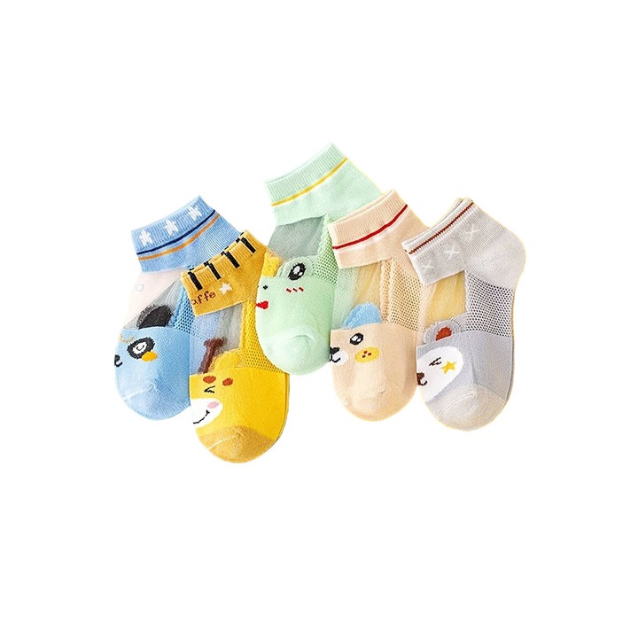 Детски чорапи, комплект от 5 чифта, супер готин модел с прозрачен детайл, щампа с приятелски фигури, тема сладък свят, EFAYN, Многоцветен