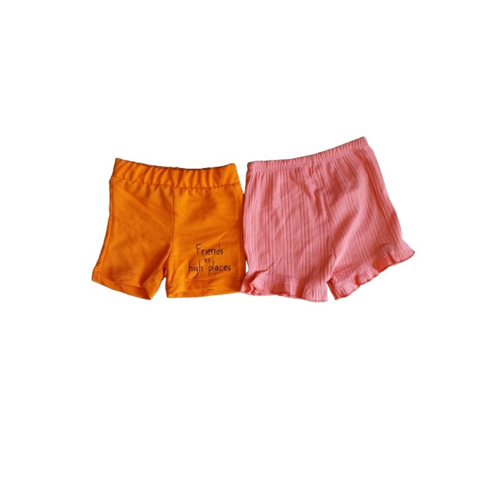 2 db-os baba rövidnadrág szett, pamut, rózsaszín/narancssárga, 6-9 hónapos