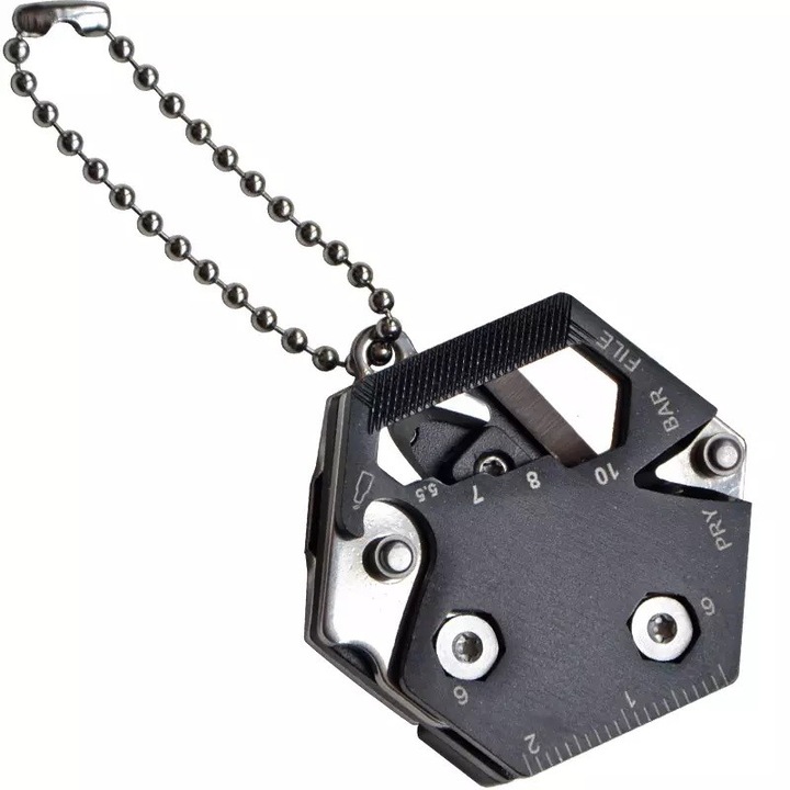 Breloc multifunctional, cutit briceag, 7 functii, Negru, Dalimag